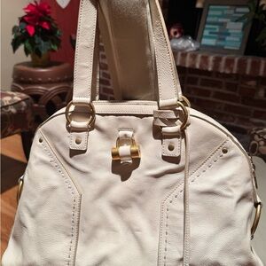Yves Saint Laurent Cream Shoulder Bag with Gold Details